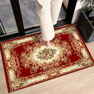 tapis sol classique motif fleurs baroque gris bleu rouge décoration maison vintage