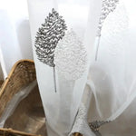 rideau tulle brodé feuilles gris moderne transparent chambre salon polyester