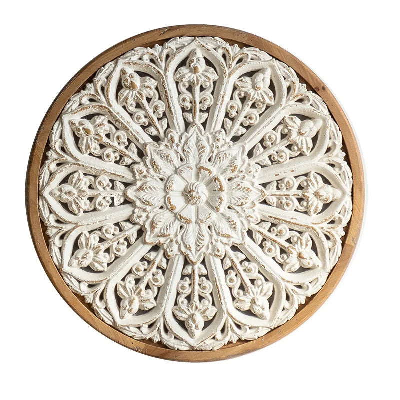 décoration murale bois blanc motif floral relief vintage bohème rustique tasse fleurs séchées bougie