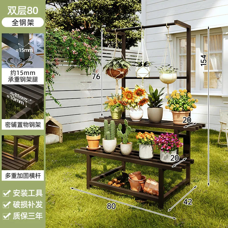 support plantes moderne banc jardin marron foncé structure bois barres horizontales 80 100 120