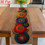 champagne bohème chemin table lin motifs circulaires multicolore festif ethnique