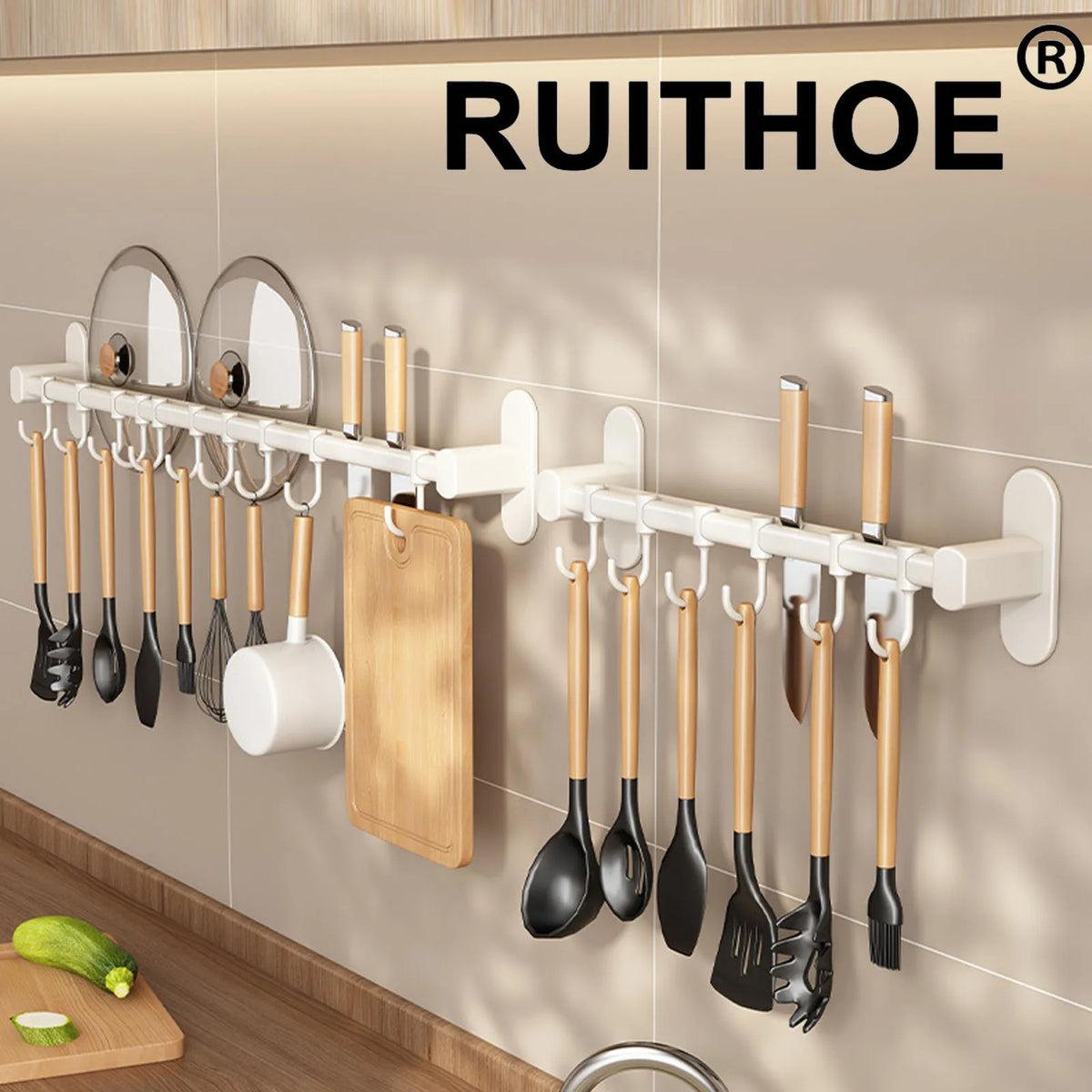 porte couteaux adhésif moderne sac main cuillères cuisine rangement blanc couteaux pinceaux pot grille