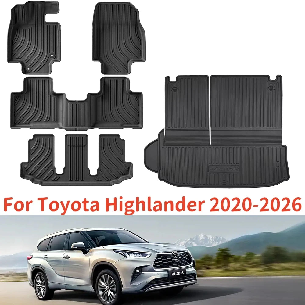 tapis sol voiture toyota highlander 2020 2026 noir rayures horizontales clips all weather full
