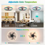 ventilateur led moderne blanc rouge vert bleu anneau lumineux télécommande fixations anneaux lumineuxRGBO