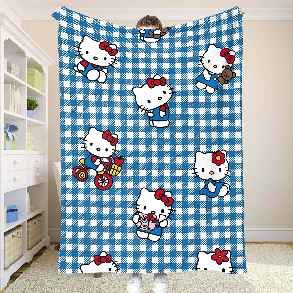 couverture polaire hello kitty bleu rouge jaune carreaux moderne enfant clips hand wash machine