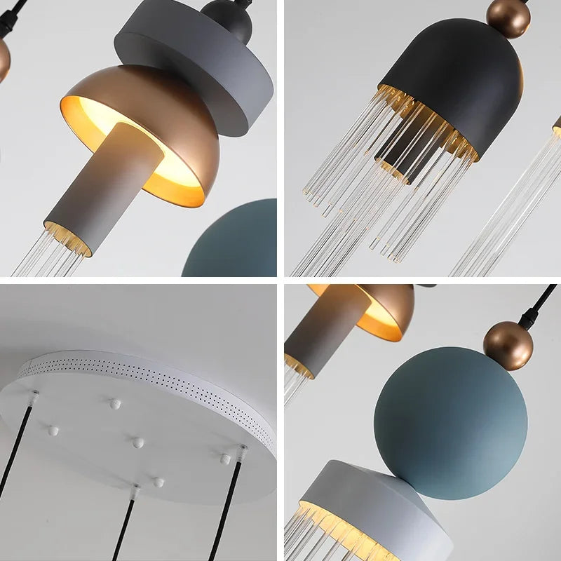 suspension lumineuse moderne noir doré scandinave franges translucides