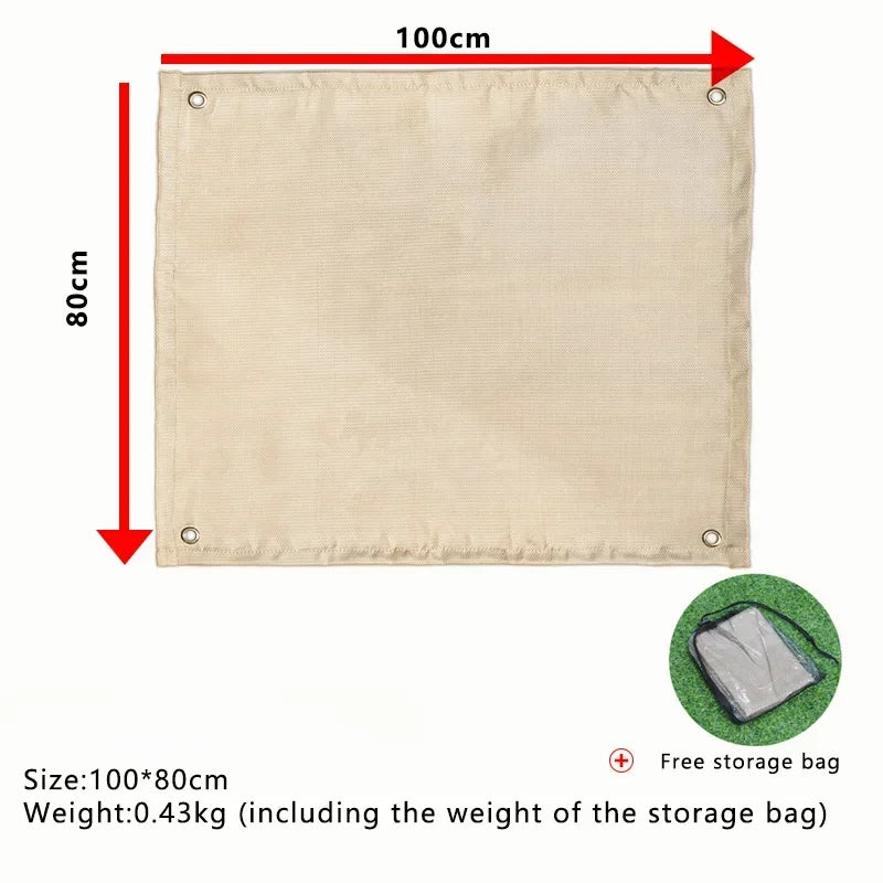 tapis isolant thermique feu toile beige simple sac rangement camping barbecue 100x80cm