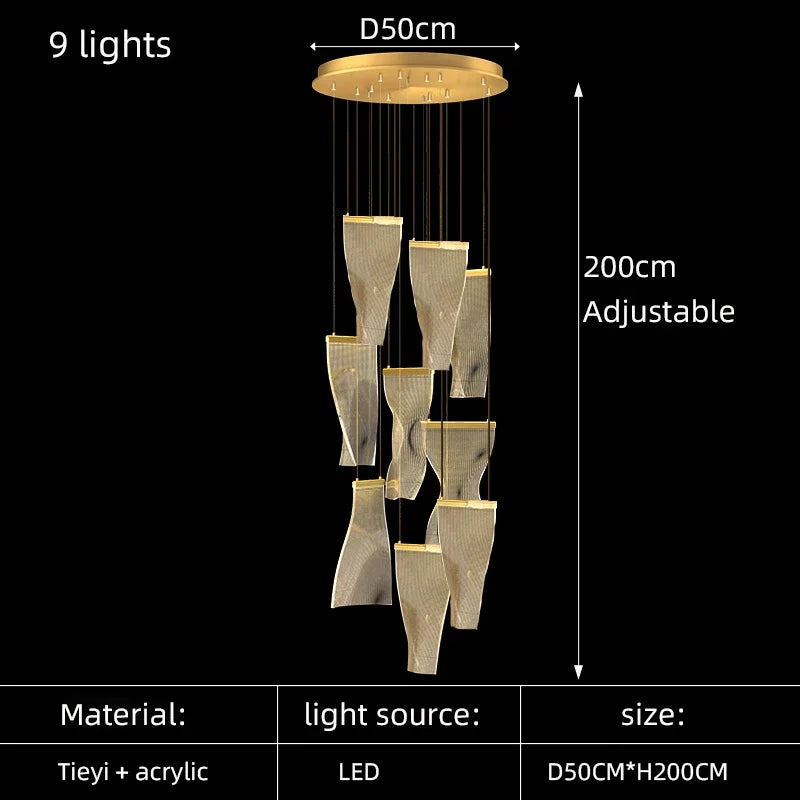 suspension lumineuse contemporaine dorée organique ondulée chaînes suspendues flux lumineux élevé certification rohs ul