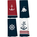serviettes cuisine marin motifs ancre voilier bleu rouge blanc dobby clips mural rapide absorbant