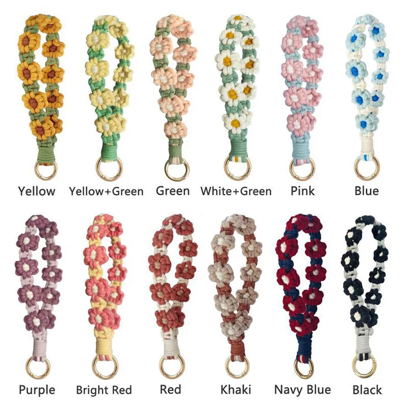 bracelet porte clés fleurs relief tissé jaune vert blanc rose bleu violet rouge vif