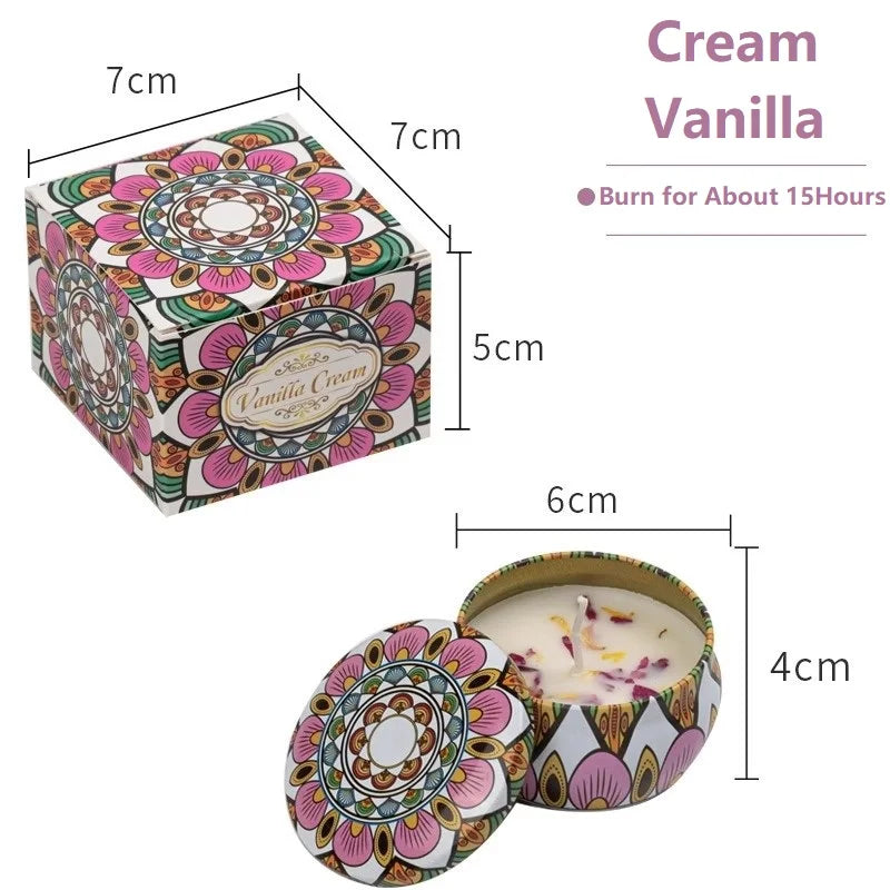 bougie parfumée cire soja boho chic motif mandala couvercle boîte rangement