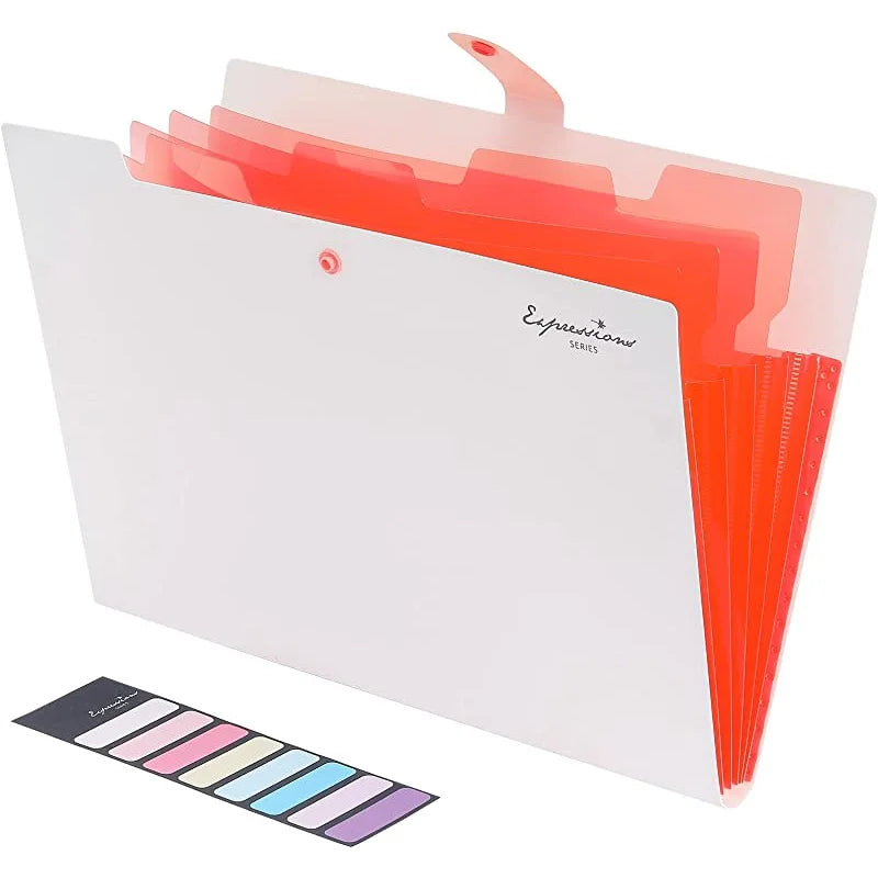classeur compartiments gris bleu clair pochettes onglets texture micro perforée moderne fonctionnel snap closure