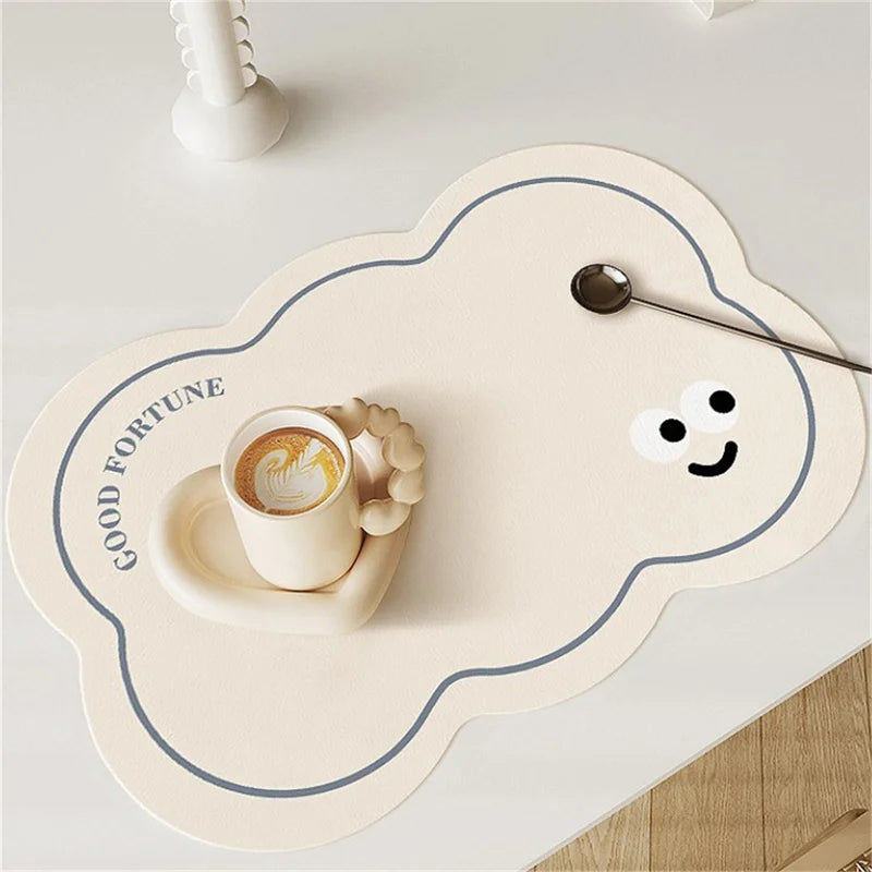 tapis table moderne beige souriant GOOD FORTUNE résistant PU durable