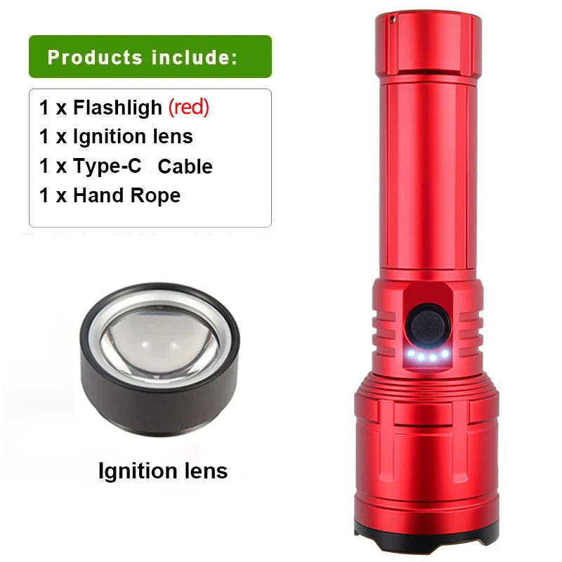 lampe torche rechargeable zoom modes indicateur charge sortie usb type étanche camping