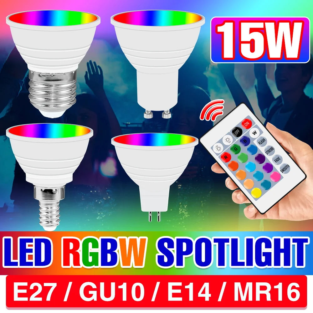 ampoule led e27 gu10 e14 mr16 rgbw blanc transparent moderne télécommande 24touches 20000h