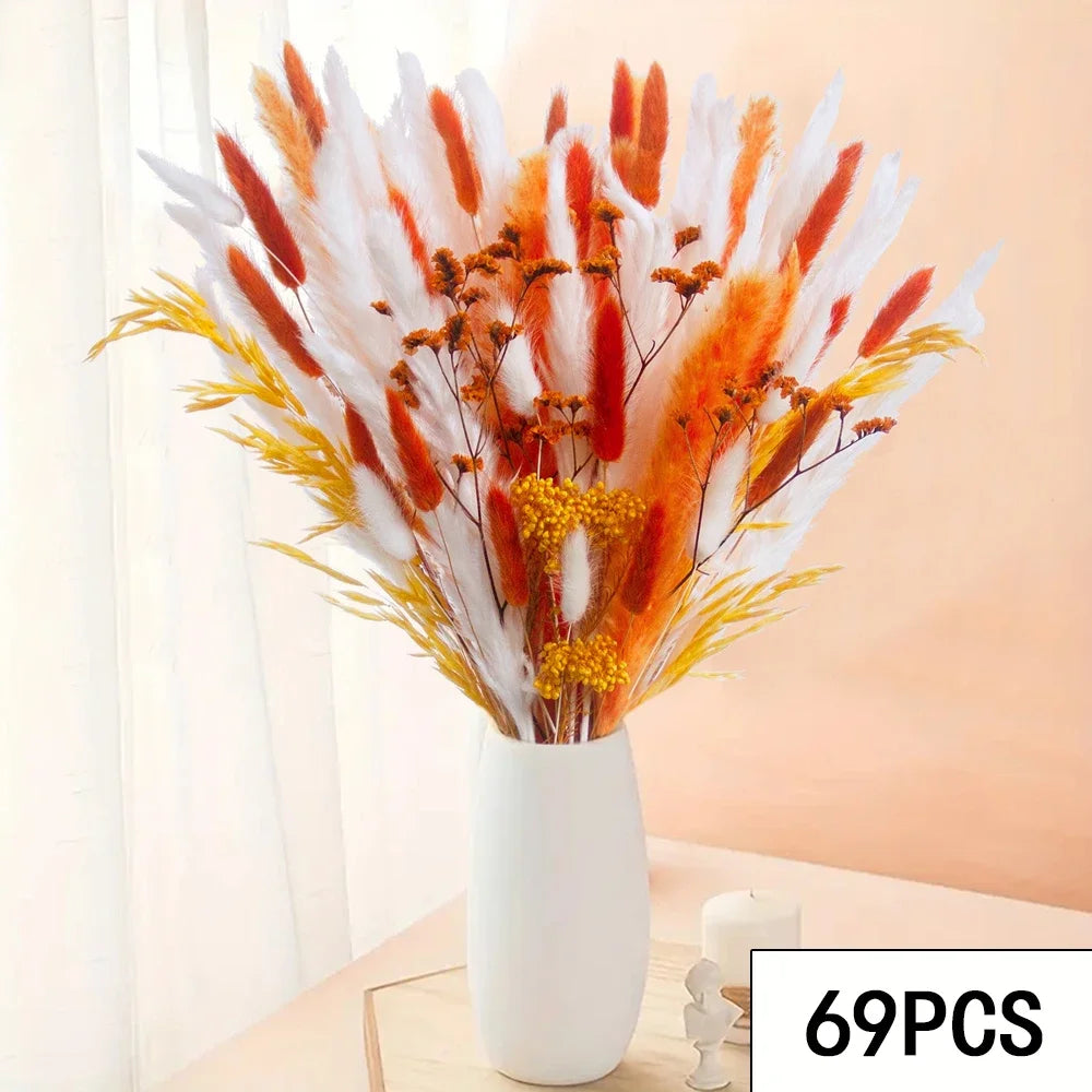 bouquet fleurs séchées pampa plumes fines beige blanc rose pâle naturel rustique clips decoration