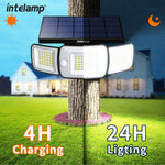 lampe solaire moderne panneaux solaires bleus deux capteurs mouvement ip65 led jaunes autonomes