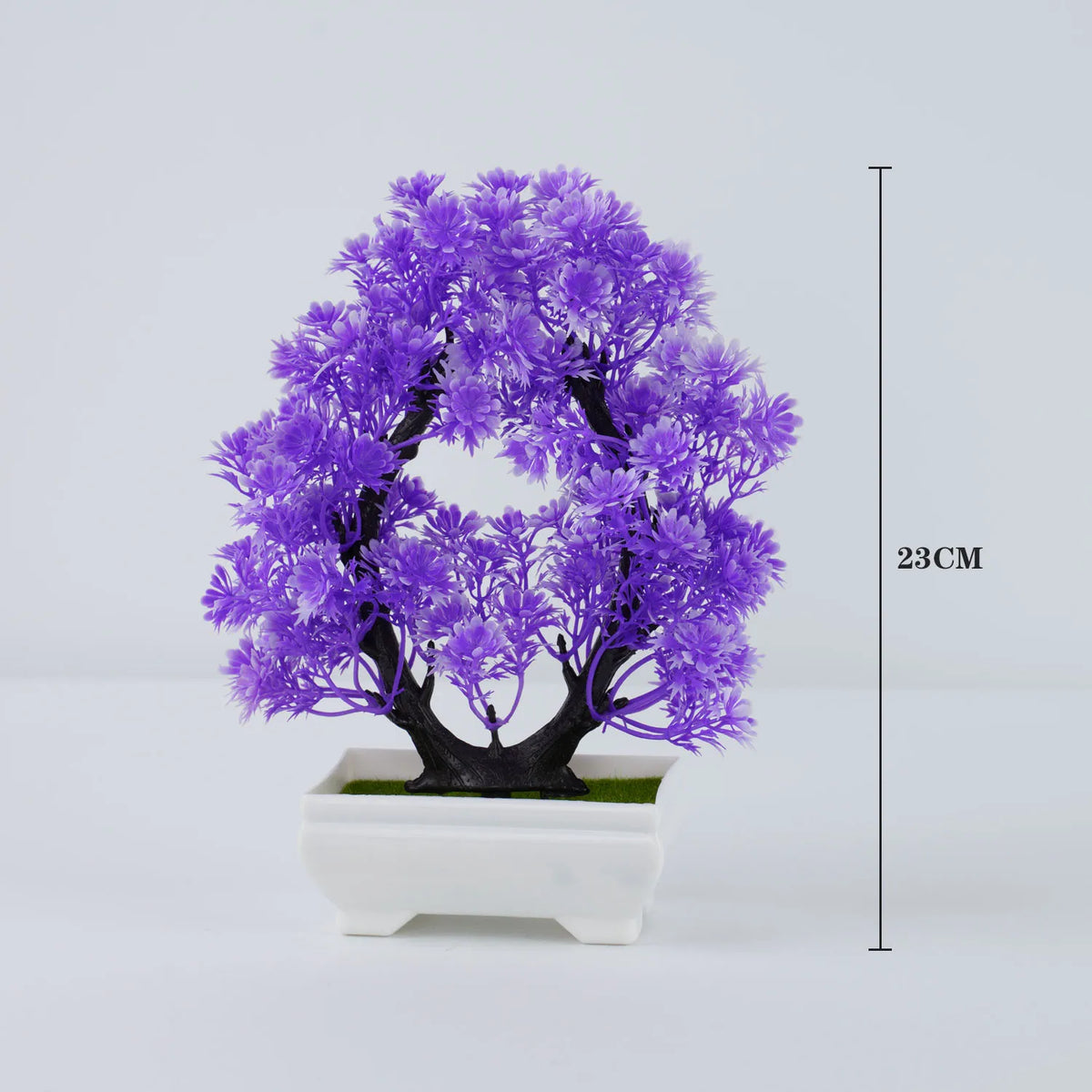plante artificielle bonsaï pot violet vert rose feuilles fines mousse verte décoration intérieure extérieure