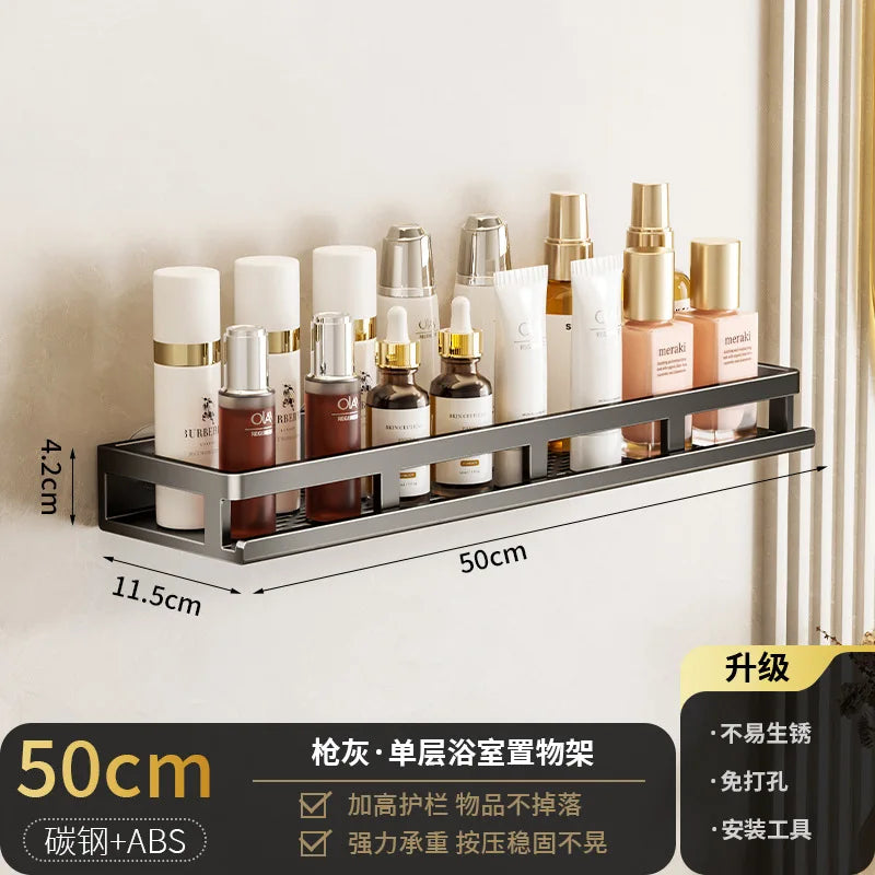 étagère murale adhésive noir acier inoxydable salle bain moderne clips magnétiques rangement douche