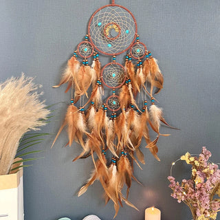 attrape rêves bohème plumes cristaux suspension murale ethniqueintérieur vintage doré turquoise