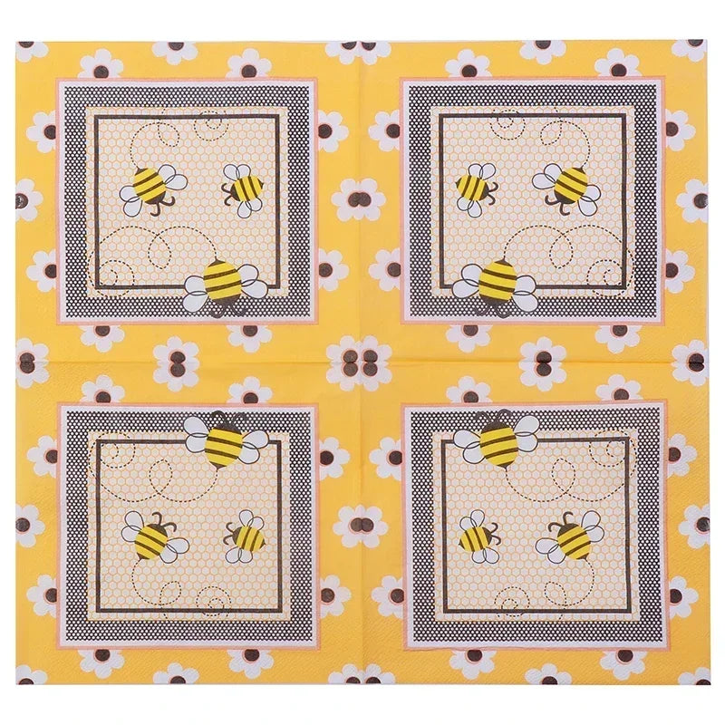 serviettes papier abeilles fleurs décoratives folkloriques 16.5cm 33cm 20 pièces pack festif