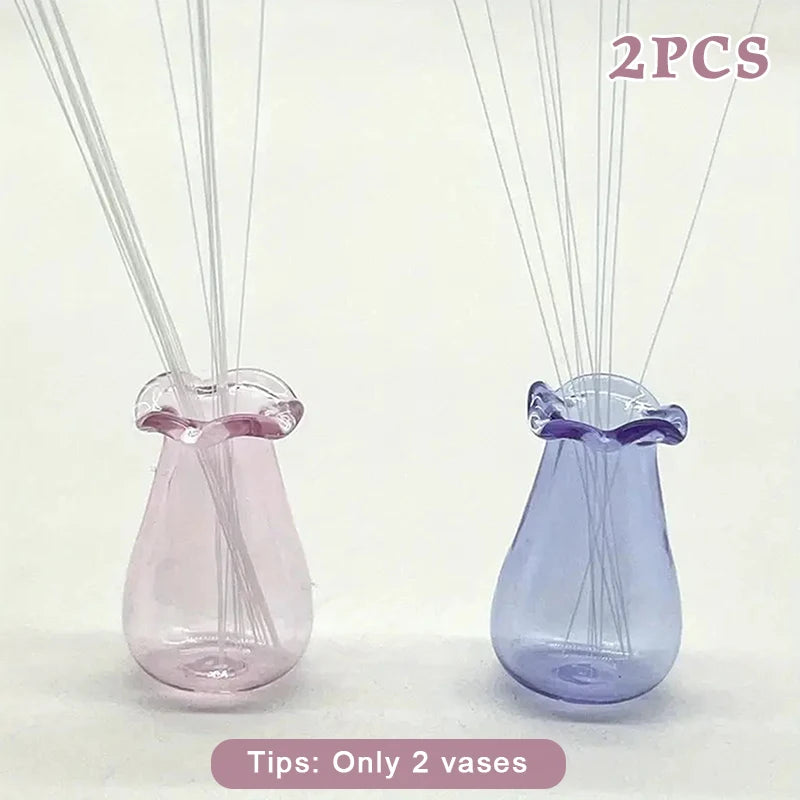 vases miniatures verre transparent bordure ondulée couleurs violet rose jaune vert blanc moderne minimalisteDecorationintérieur