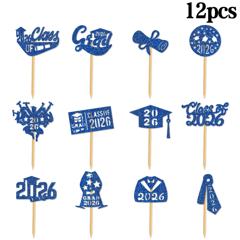 décorations cupcakes glitter or rose bleu rouge graduation 2026 ruban diplôme chapeau
