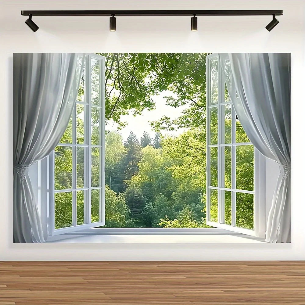 panneau mural décoratif paysage naturel fleurs arbres herbe blanc gris vert classique