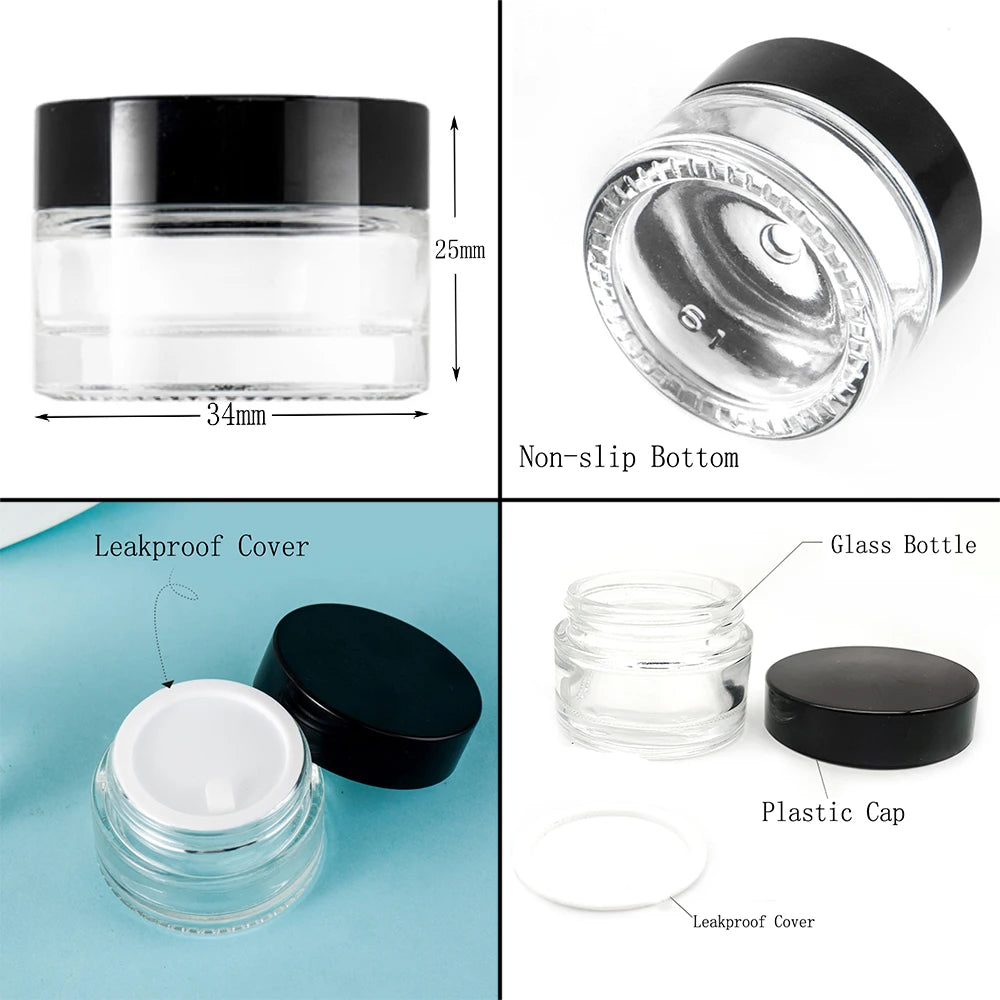 pots verre couvercles noirs conteneurs maquillage storage bottle minimaliste utilitaire