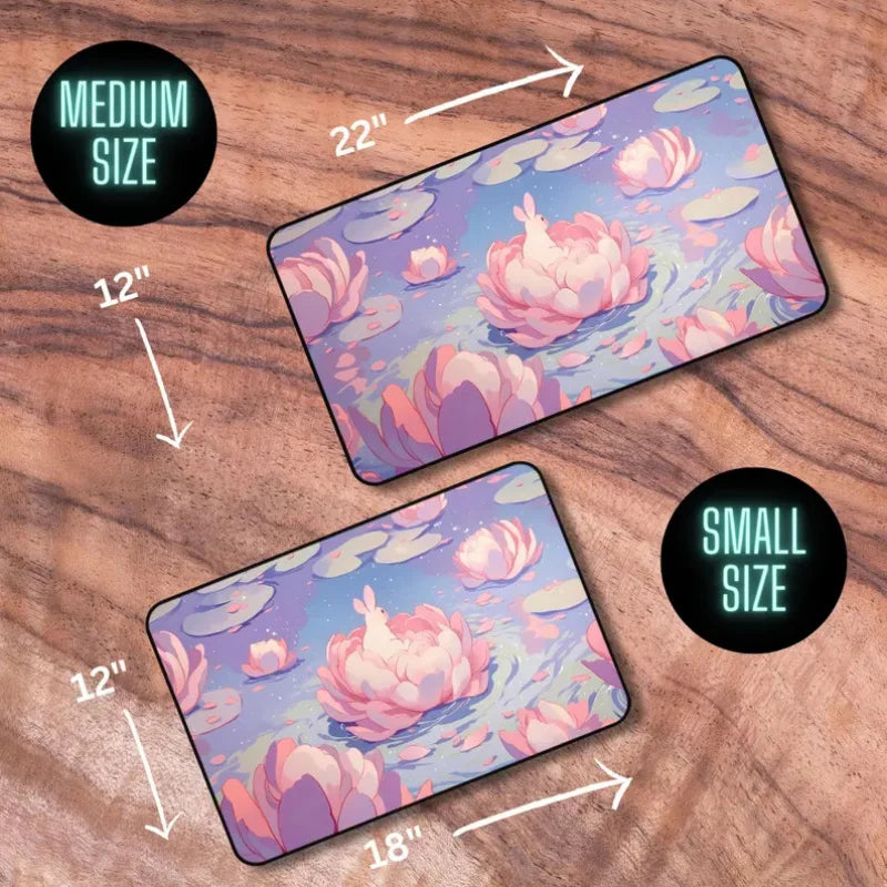 tapis souris violet rose moderne fleurs lotus fond bleu dés grande taille gaming