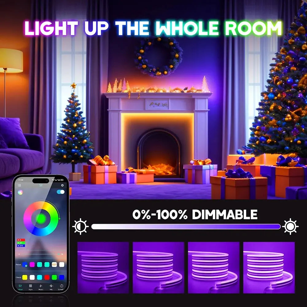 ruban led néon multicolore rayures horizontales moderne 24v rgb 10m 20m 30m télécommande bluetooth