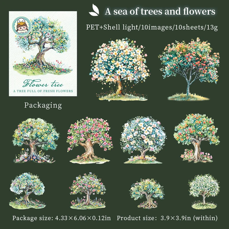 autocollants transparents fleurs colorées arbre feuilles vertes scrapbooking journal intime 10 pièces multicolore