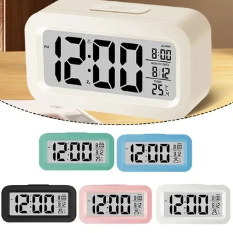 réveil digital horloge table led moderne calendrier alarme multifonction blanc vert bleu rose