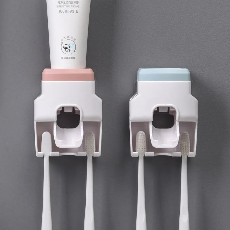 distributeur brosse dents adhésif moderne blanc rose gris matériau plastique salle bains