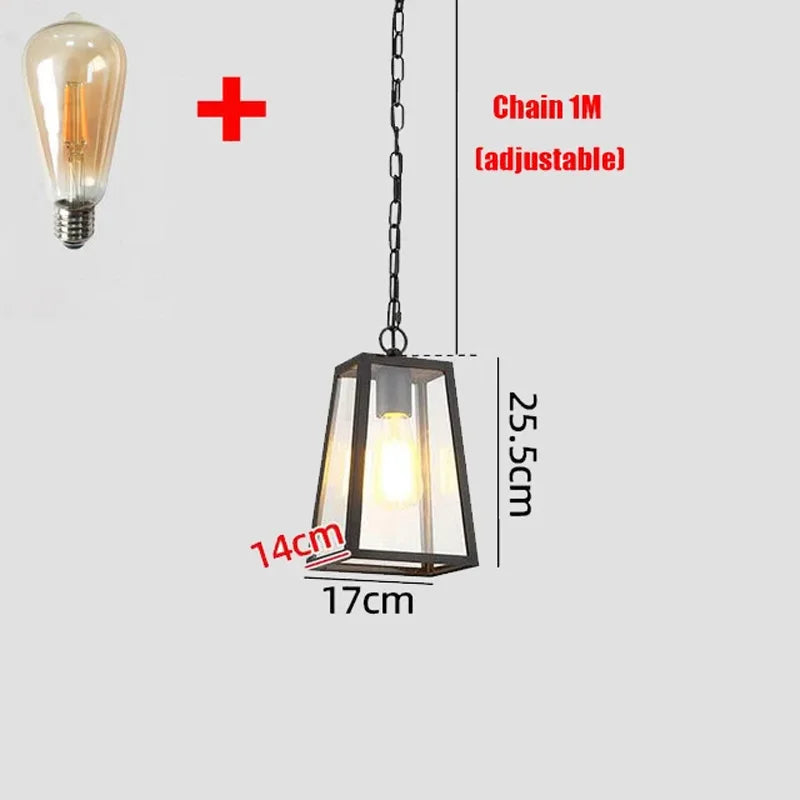 lampe suspendue industrielle vintage noire transparente ampoule filament chainette chambre salon
