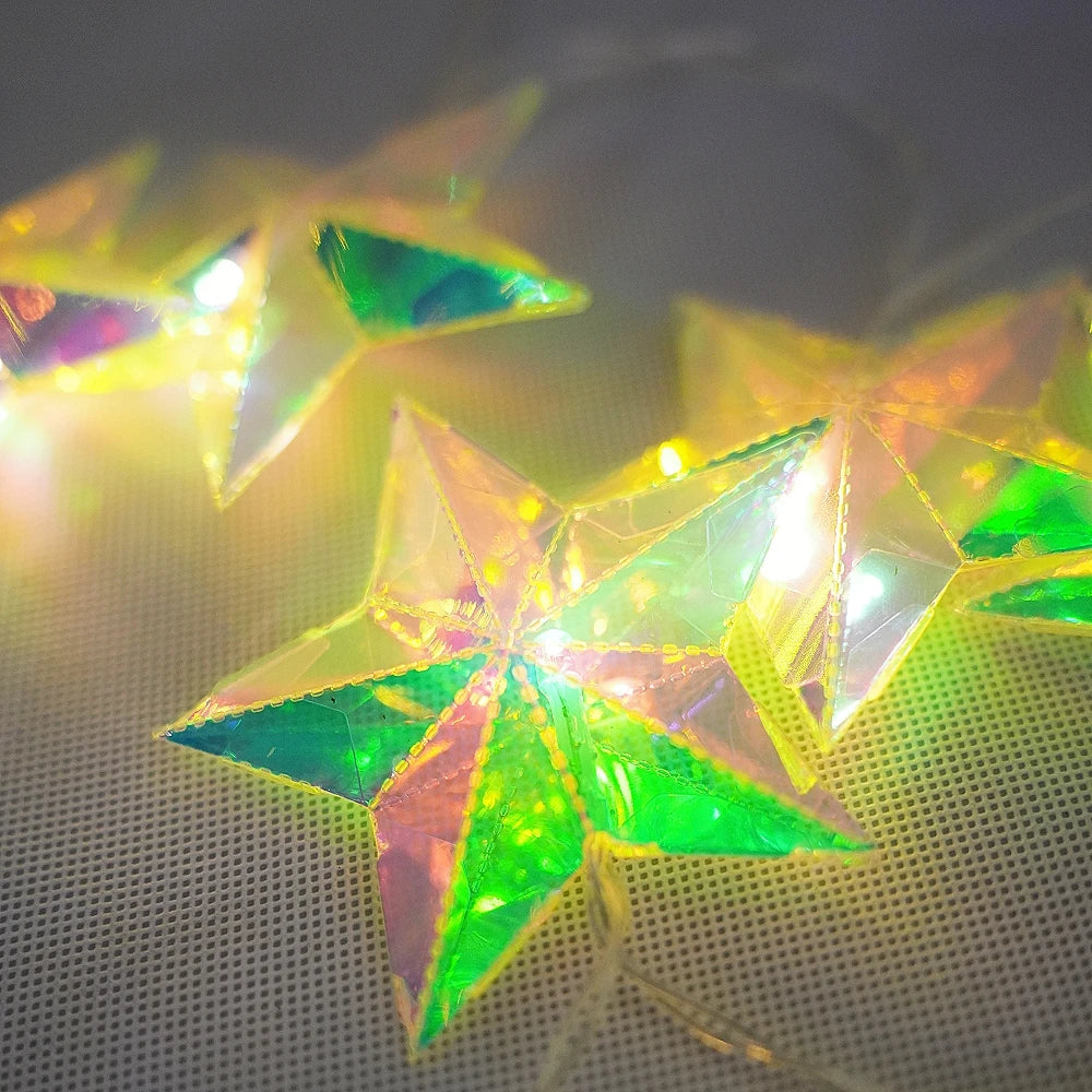 guirlande lumineuse 10 led étoiles géométriques moderne multicolore transparente 3v batterie aa chambre vacances
