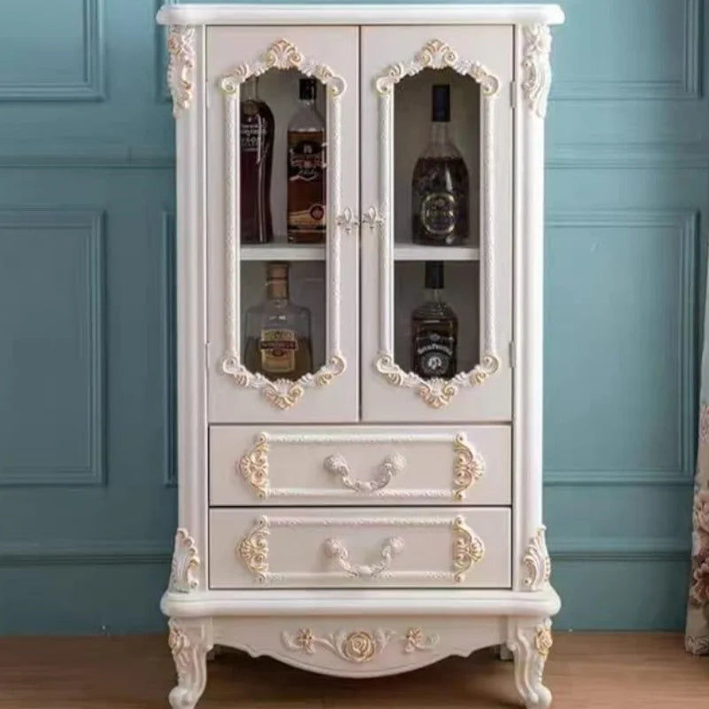décoration murale bois sculpté fleurons volutes meuble bar armoire vitrée commode classique ornemental