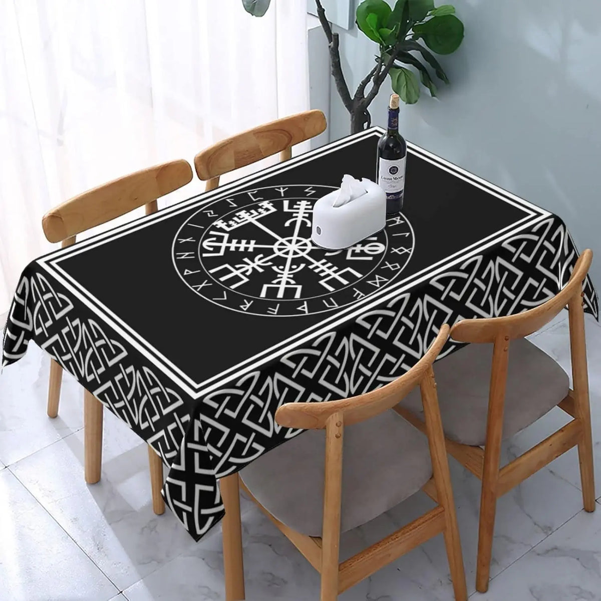 nappe réutilisable géométrique moderne noire blanche table fête