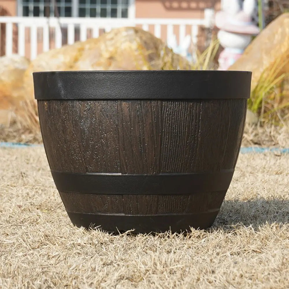 pots fleurs imitation bois rustique marron noir plantes vertes asparagus plumeux décoration intérieure bacs