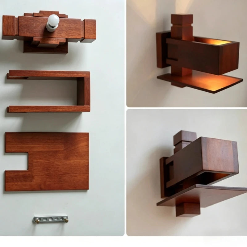 lampe murale moderne bois marron clair texture naturelle ampoules LED 10m²