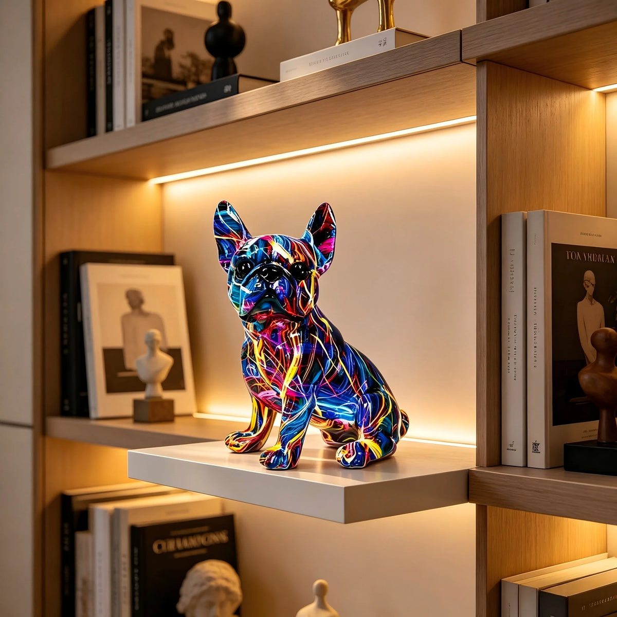 statuette chien multicolore moderne graphique résine abstraite ornement animal