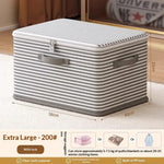 boîtes rangement gris moderne rayures horizontales poignées anti poussière organisation placard voyage literie