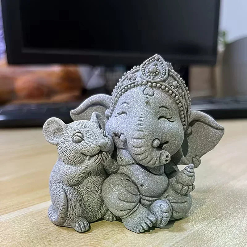 figurine éléphant gris artisanal texture granulée stylisé décoration maison prière