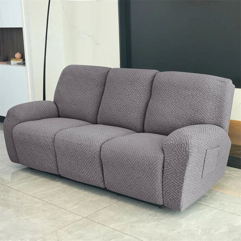 housse canapé inclinable gris jacquard moderne extensible poches fauteuil salon maison