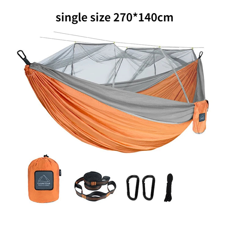 hamac nylon double taille vert olive bleu uni moderne moustiquaire sac rangement ceinture sécurité