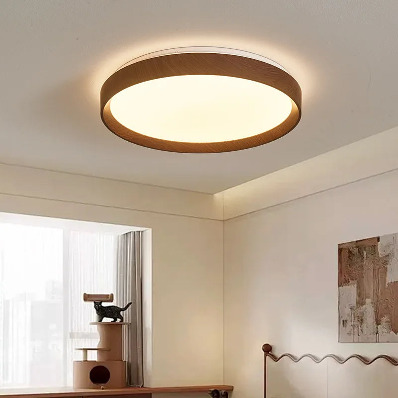 luminaire plafonnier moderne led 36w grain bois marron aspect minimaliste chambre cuisine salle manger