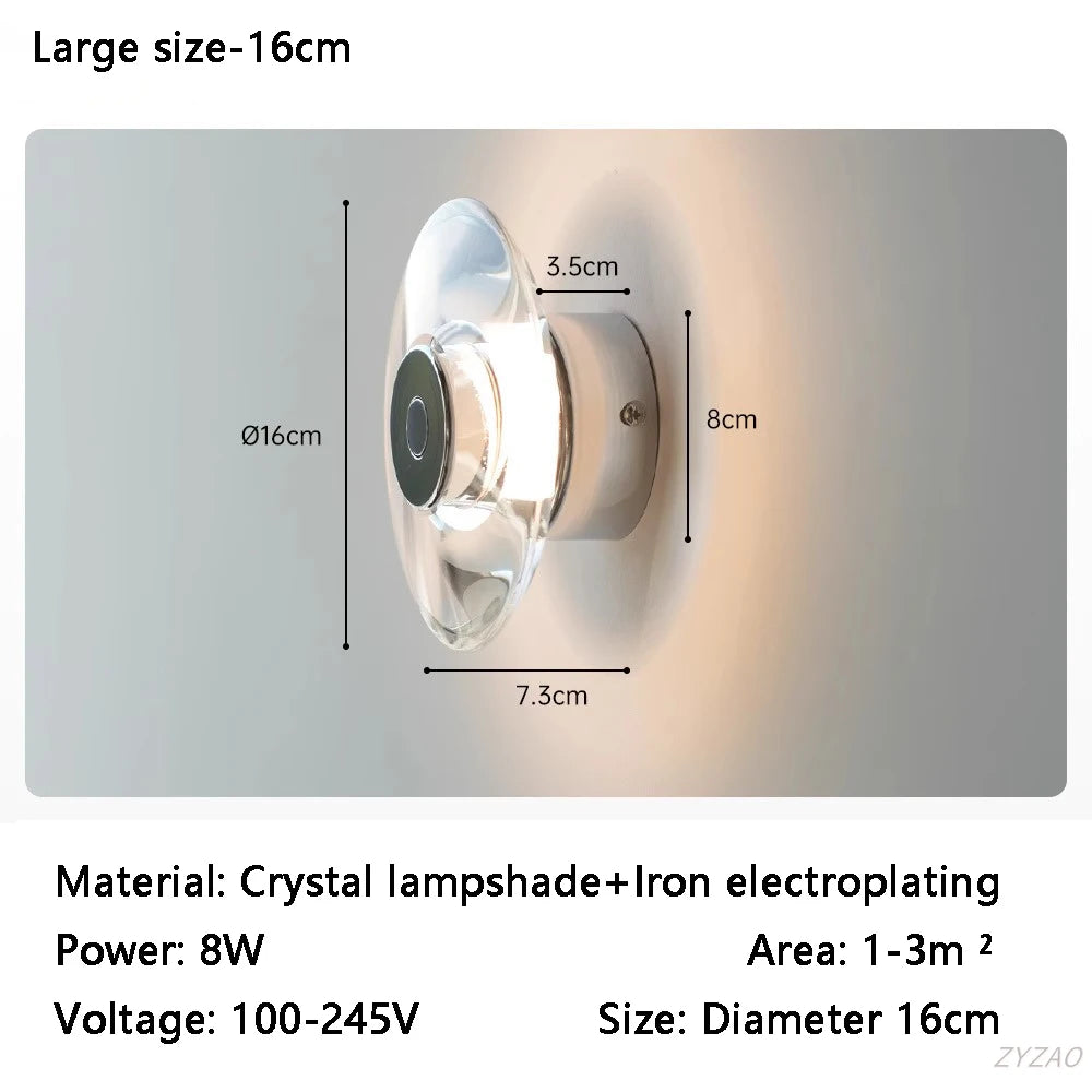 Applique murale moderne cristal argenté led transparent minimaliste fixée mur