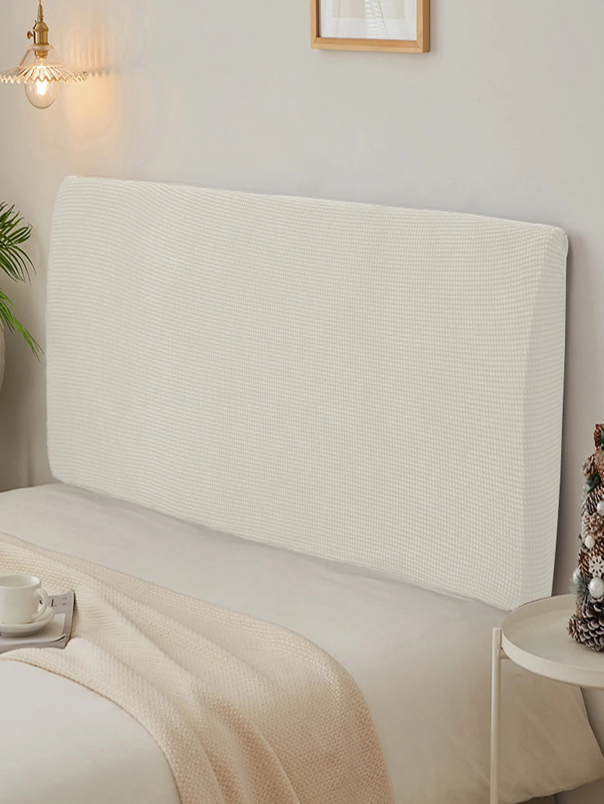 housse couvre tête lit blanc texture tissée moderne anti poussière polyester spandex