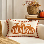 housse coussin brodée citrouille motif automne rustique tassel adhésif décoration maison nordique polyester coton