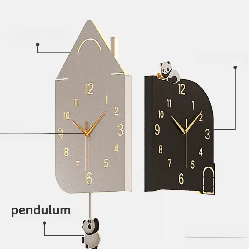 horloge murale moderne pendule panda horloge carrée motif maison gris noirintérieur